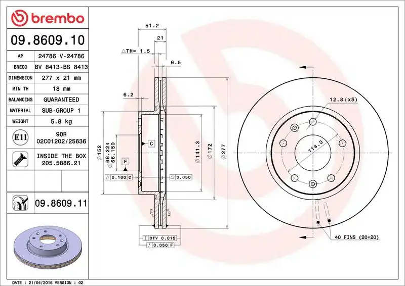 BREMBO 09.8609.11 Ön Fren Diski SDB101070