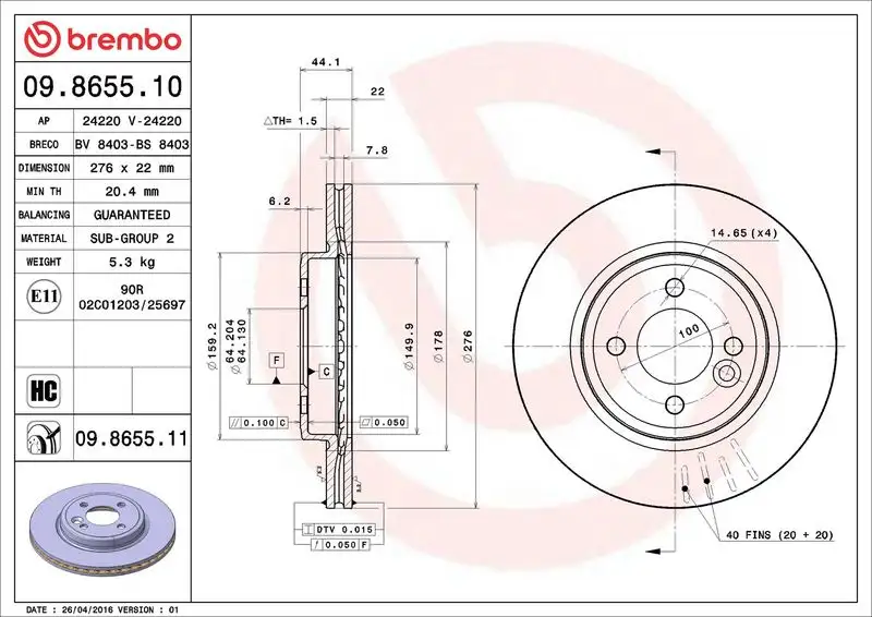 BREMBO 09.8655.11 Ön Fren Diski 34111502891