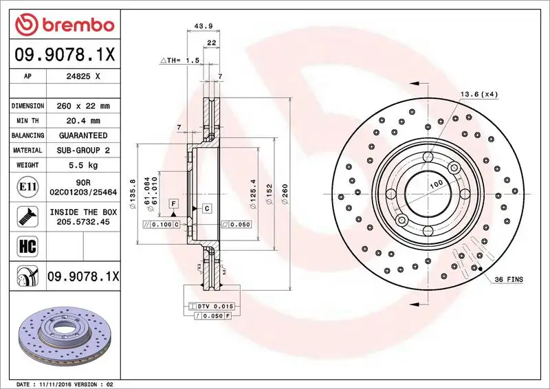 BREMBO 09.9078.1X Ön Fren Diski