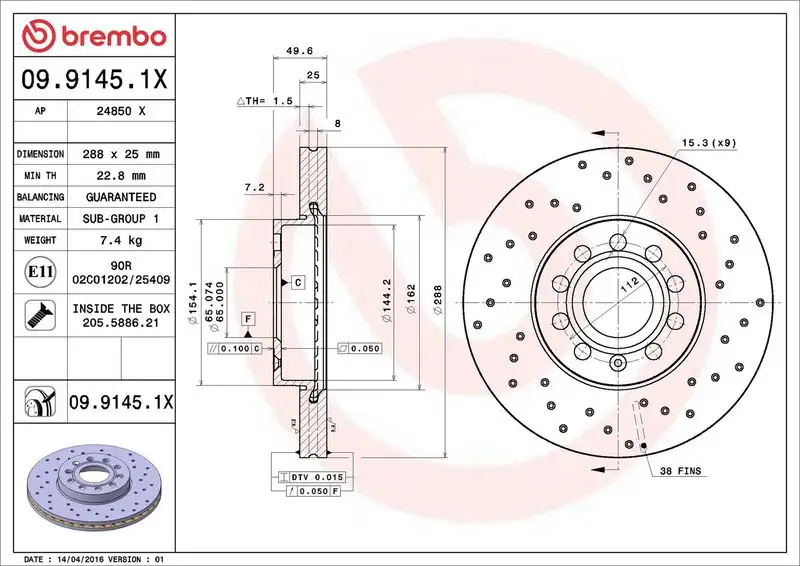 BREMBO 09.9145.1X Ön Fren Diski