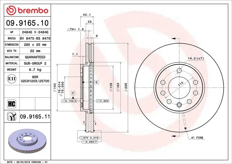 BREMBO 09.9165.10 Ön Fren Diski