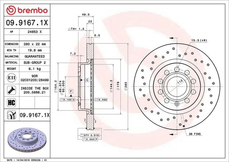 BREMBO 09.9167.1X Ön Fren Diski