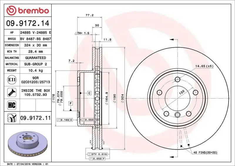 BREMBO 09.9172.11 Ön Fren Diski