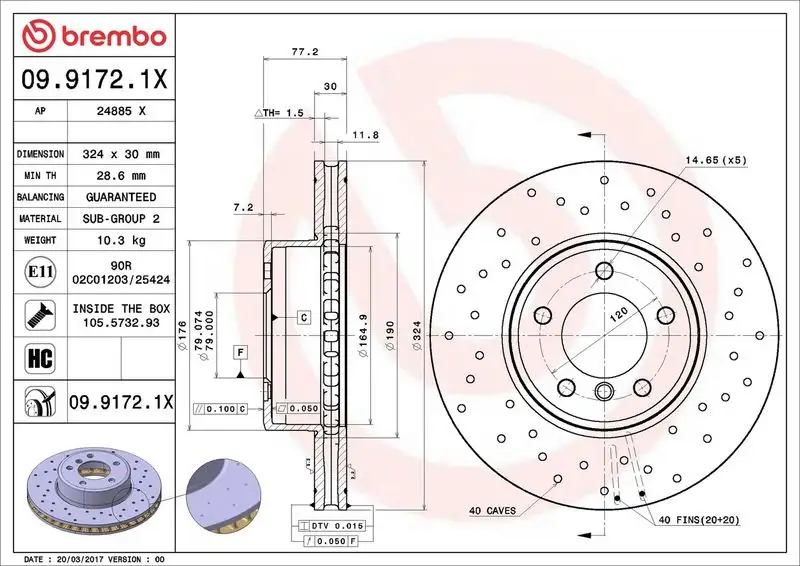BREMBO 09.9172.1X Ön Fren Diski