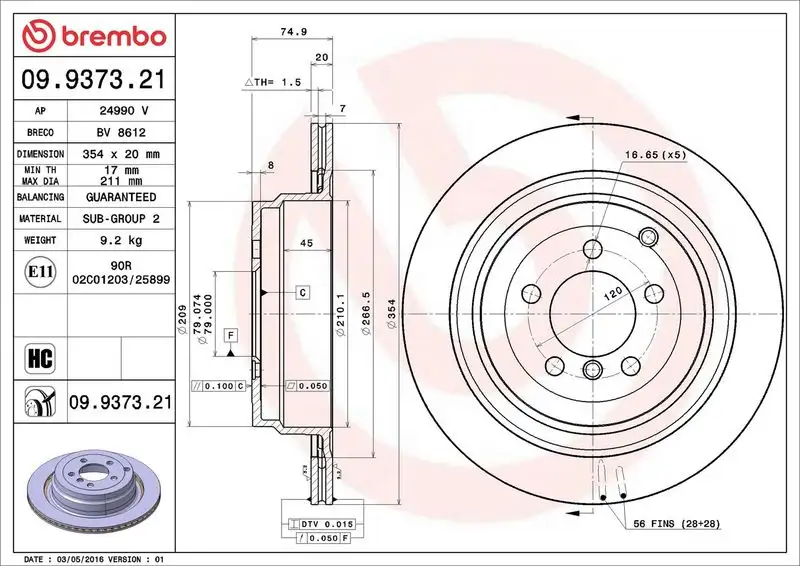 BREMBO 09.9373.21 Arka Fren Diski
