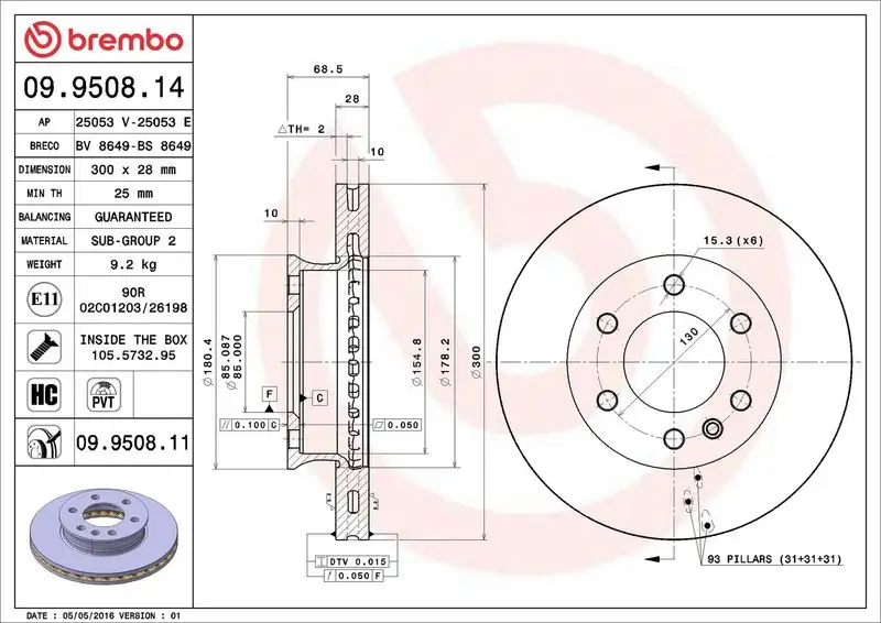 BREMBO 09.9508.11 Ön Fren Diski