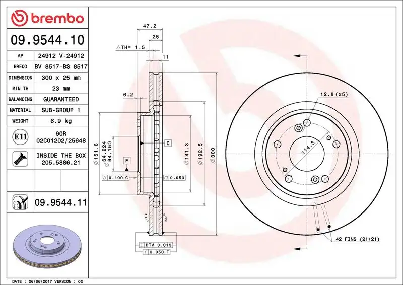 BREMBO 09.9544.11 Ön Fren Diski 45251SPAH50