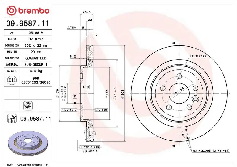 BREMBO 09.9587.11 Arka Fren Diski