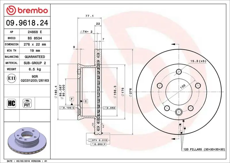 BREMBO 09.9618.24 Ön Fren Diski A9024210912