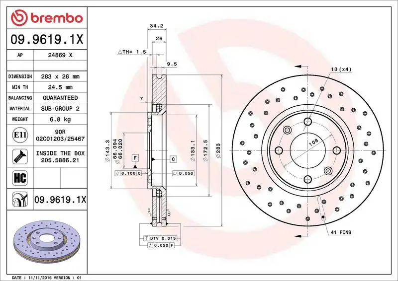 BREMBO 09.9619.1X Ön Fren Diski
