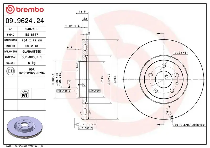 BREMBO 09.9624.24 Ön Fren Diski 71739568