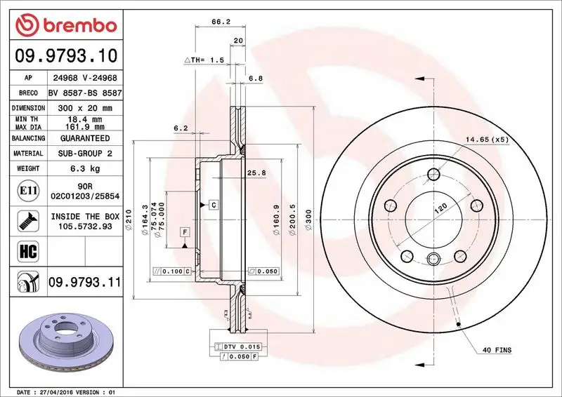 BREMBO 09.9793.10 Arka Fren Diski 34216783754