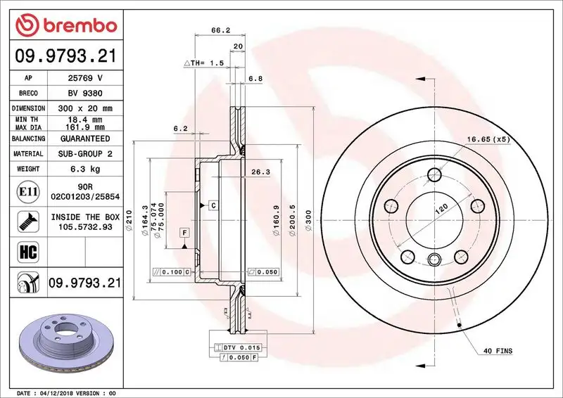 BREMBO 09.9793.21 Arka Fren Diski 34216792227