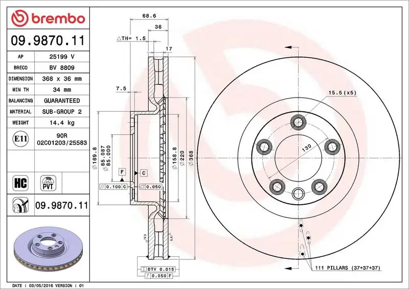BREMBO 09.9870.11 Ön Fren Diski 95535140300