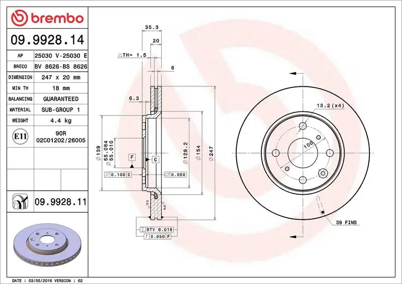 BREMBO 09.9928.14 Ön Fren Diski