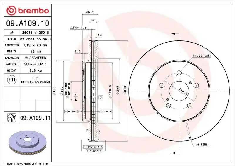 BREMBO 09.A109.11 Ön Fren Diski