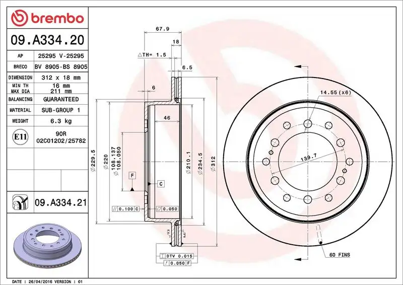 BREMBO 09.A334.21 Arka Fren Diski 4243160311