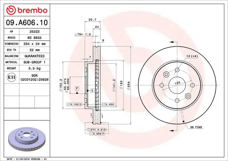 BREMBO 09.A606.10 Ön Fren Diski 51712FD300