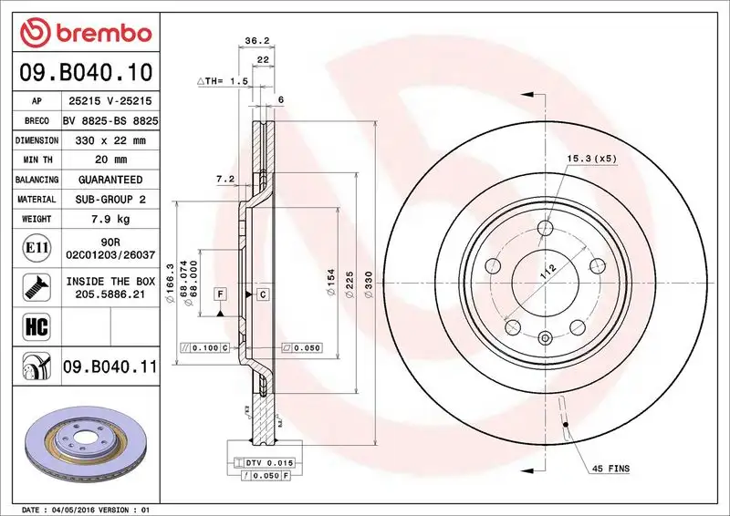 BREMBO 09.B040.11 Arka Fren Diski 8K0615601C
