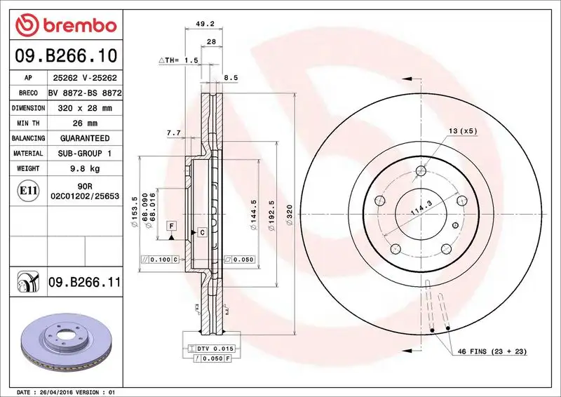 BREMBO 09.B266.11 Ön Fren Diski