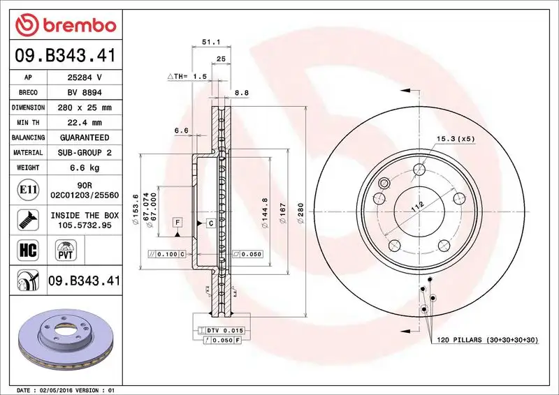 BREMBO 09.B343.41 Ön Fren Diski A2464211112
