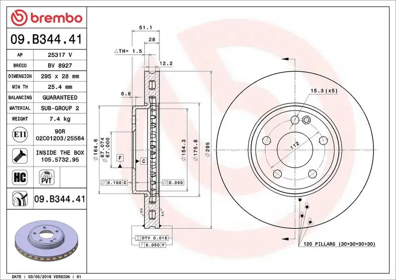 BREMBO 09.B344.41 Ön Fren Diski A2464210112