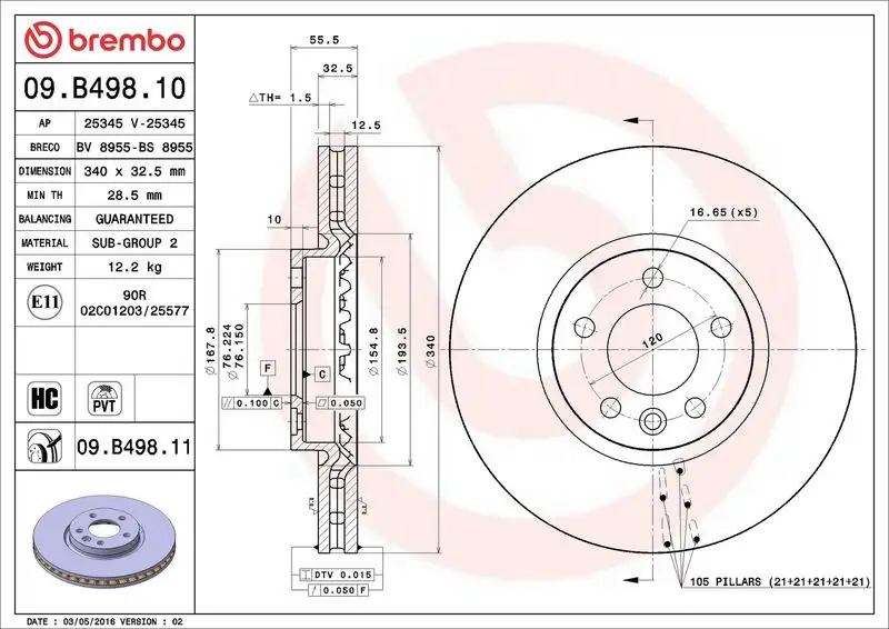 BREMBO 09.B498.11 Ön Fren Diski 7E0615301F