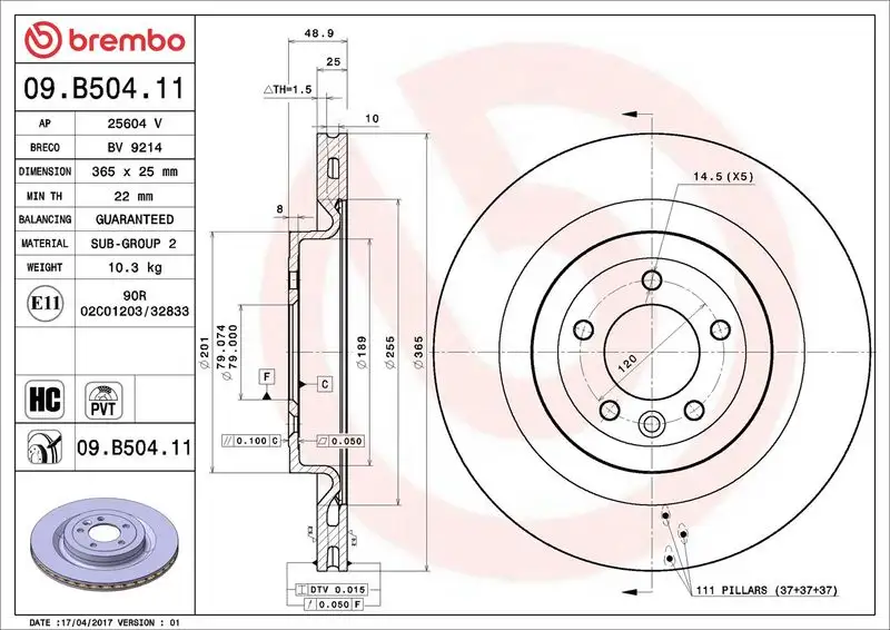 BREMBO 09.B504.11 Arka Fren Diski