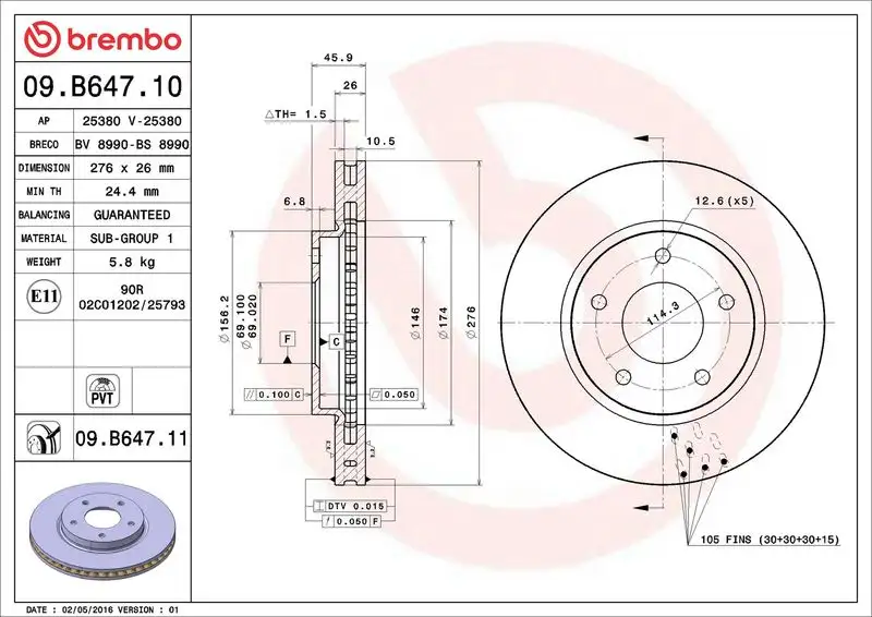 BREMBO 09.B647.10 Ön Fren Diski