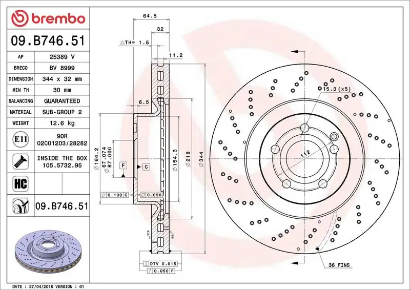 BREMBO 09.B746.51 Ön Fren Diski A0421151207
