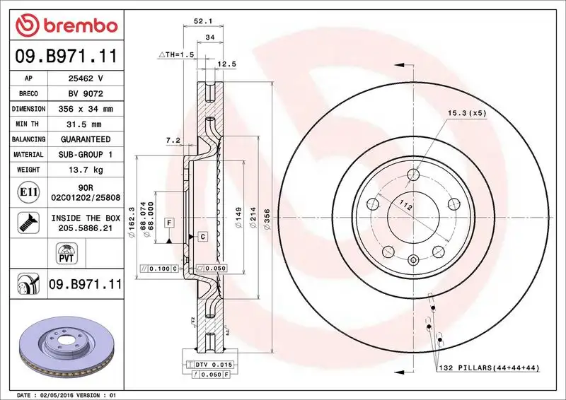 BREMBO 09.B971.11 Ön Fren Diski