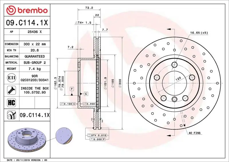 BREMBO 09.C114.1X Ön Fren Diski 34116792217