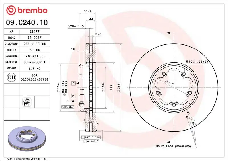 BREMBO 09.C240.10 Ön Fren Diski