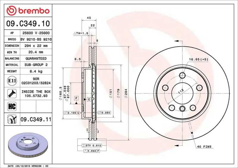 BREMBO 09.C349.11 Ön Fren Diski 34116866297