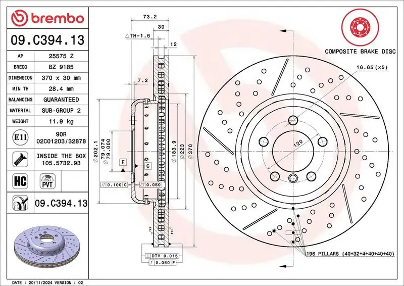 BREMBO 09.C394.13 Ön Fren Diski 34106797603