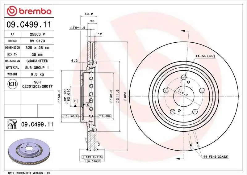 BREMBO 09.C499.11 Ön Fren Diski 435120E040