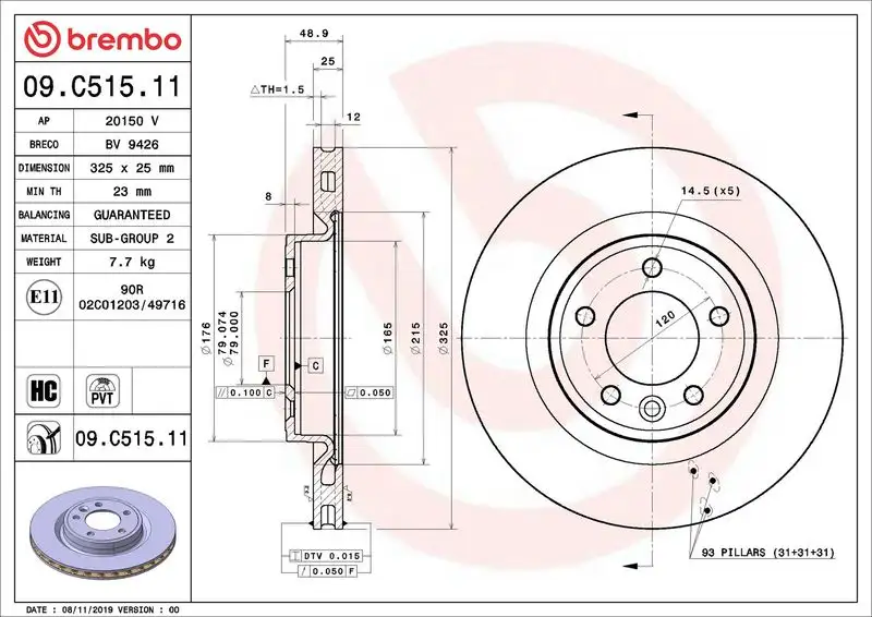 BREMBO 09.C515.11 Arka Fren Diski LR161897