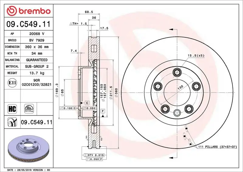 BREMBO 09.C549.11 Ön Fren Diski