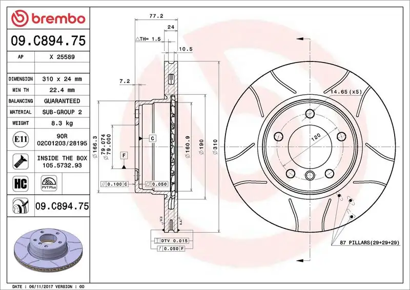 BREMBO 09.C894.75 Ön Fren Diski