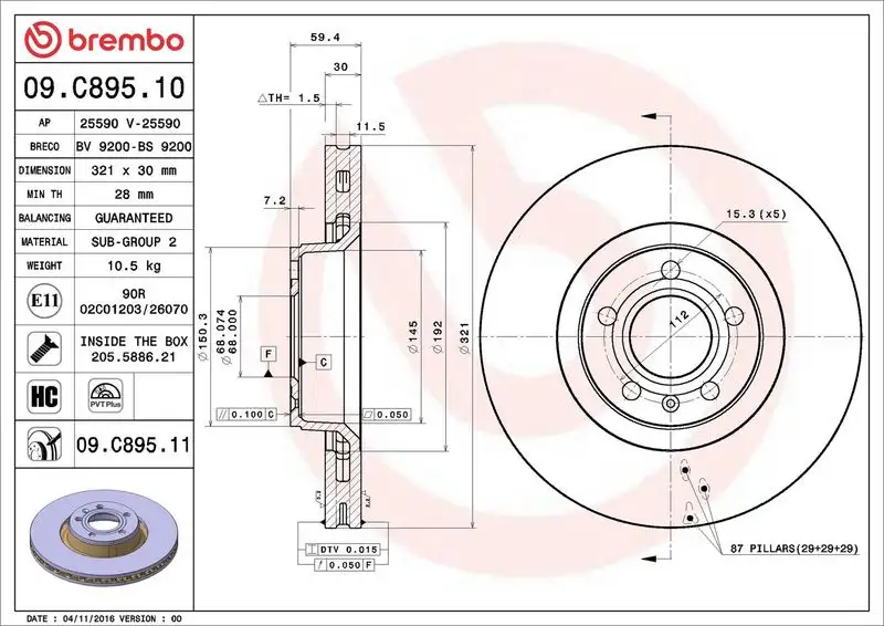 BREMBO 09.C895.11 Ön Fren Diski 4F0615301E