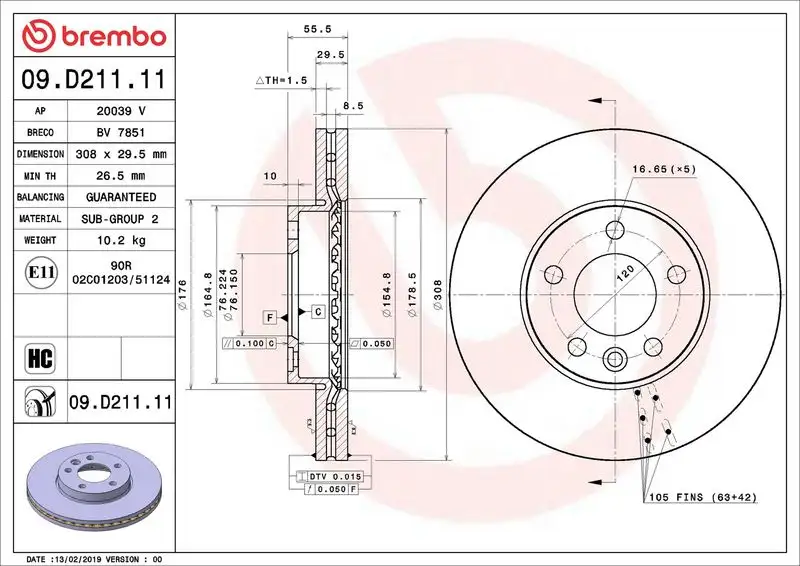 BREMBO 09.D211.11 Ön Fren Diski 7H0615301D