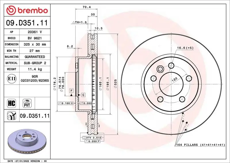 BREMBO 09.D351.11 Ön Fren Diski 65508030004
