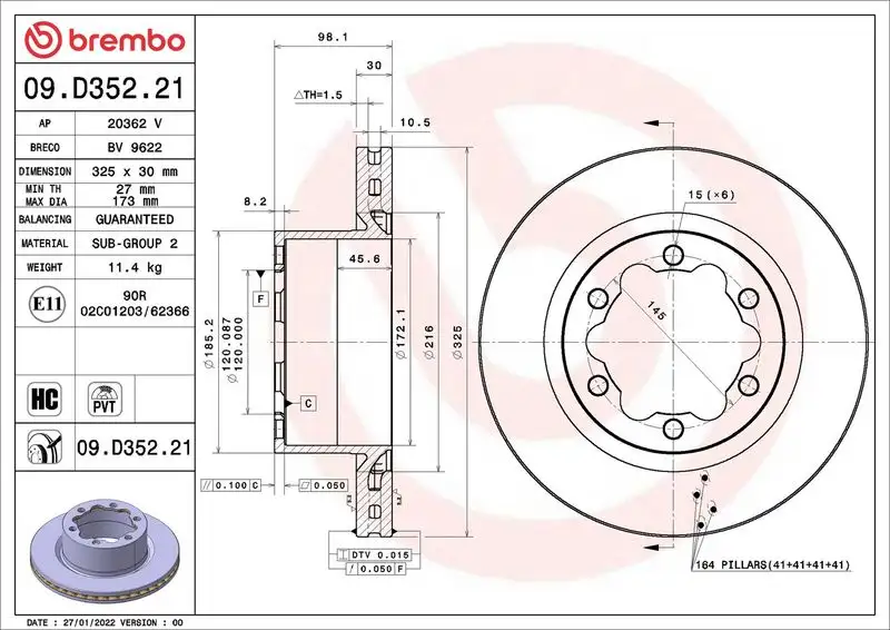 BREMBO 09.D352.21 Arka Fren Diski 2N0615601B