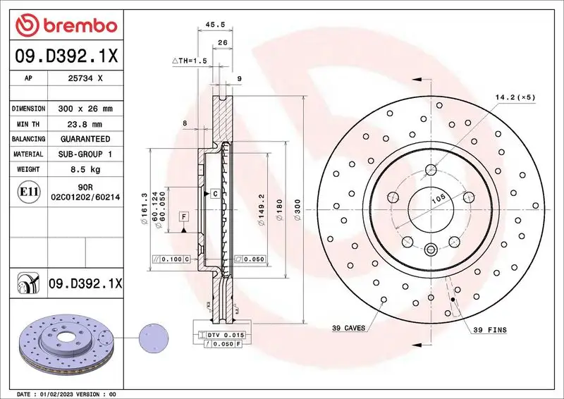 BREMBO 09.D392.1X Ön Fren Diski