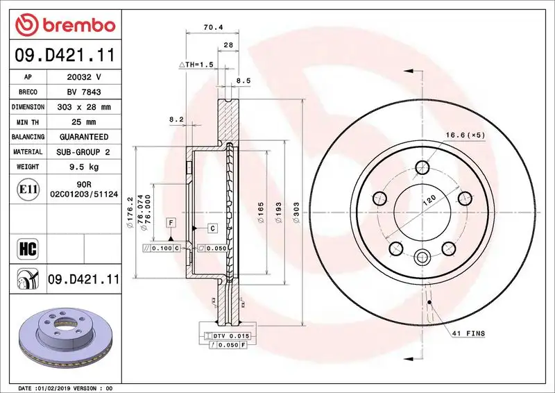 BREMBO 09.D421.11 Ön Fren Diski