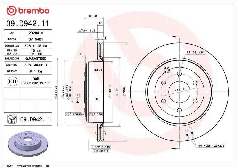 BREMBO 09.D942.11 Arka Fren Diski A4704230200