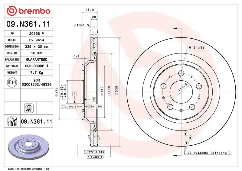 BREMBO 09.N361.11 Arka Fren Diski 104463100D