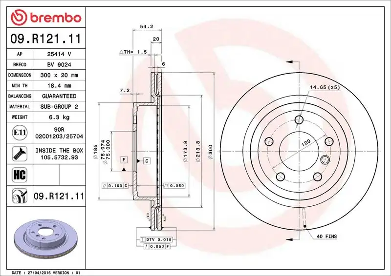 BREMBO 09.R121.11 Arka Fren Diski 34216782605