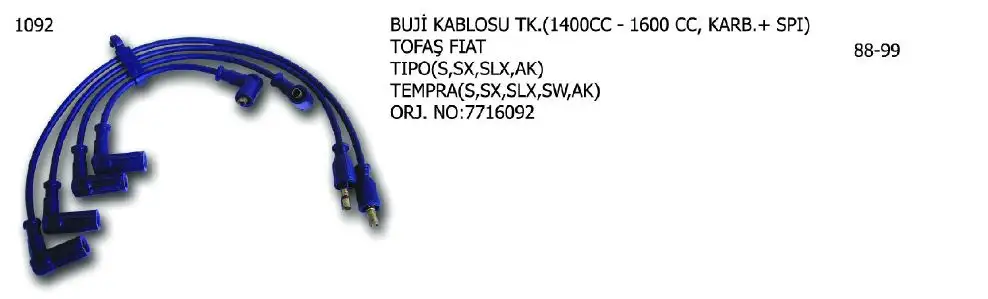 ÜNÜVAR 1092 Buji Kablosu