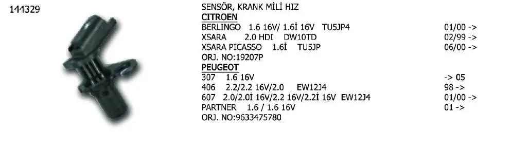 ÜNÜVAR 144329 Krank Sensörü 9633475780